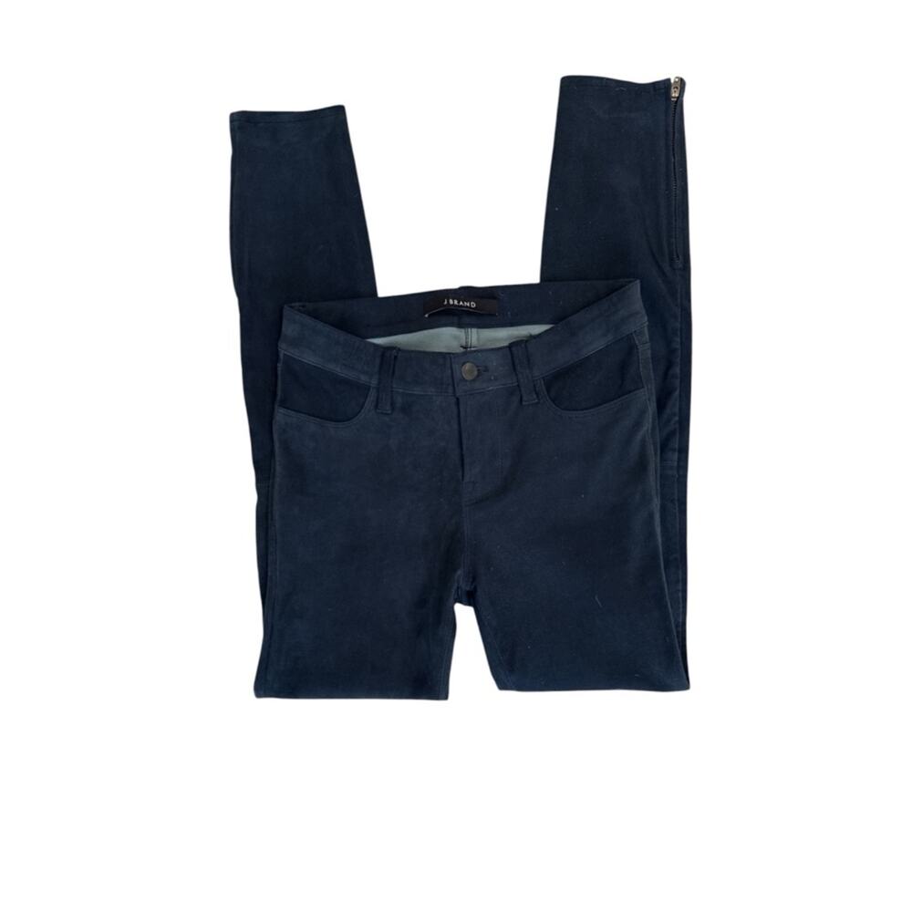 J Brand Dyed Lambskin Leather Size 25 Navy Blue Skinny Ankle Zip